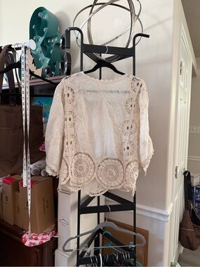 POL Cream Crochet Lace Openwork Blouse